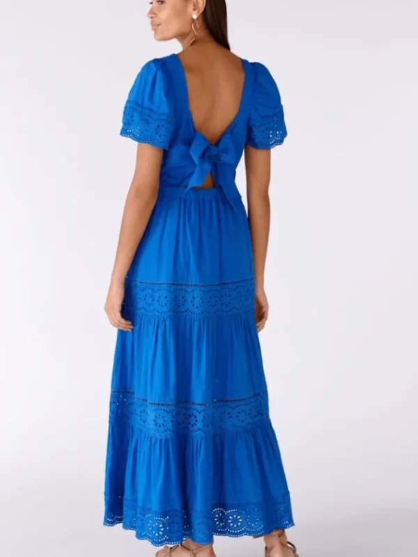 Oui Dresses | Gifts Under £100^Broderie Anglaise Tie Back Maxi Dress in Cotton in Azur Blue 78593