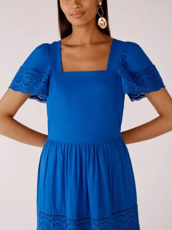 Oui Dresses | Gifts Under £100^Broderie Anglaise Tie Back Maxi Dress in Cotton in Azur Blue 78593