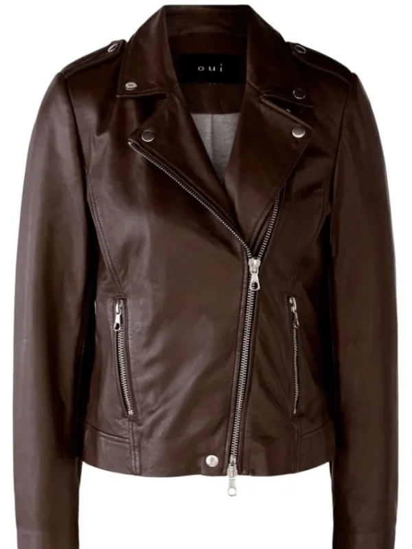 Oui Coats And Jackets | Gift Sale^Dark Brown Leather Liberty Biker Jacket 80129 Col 8762