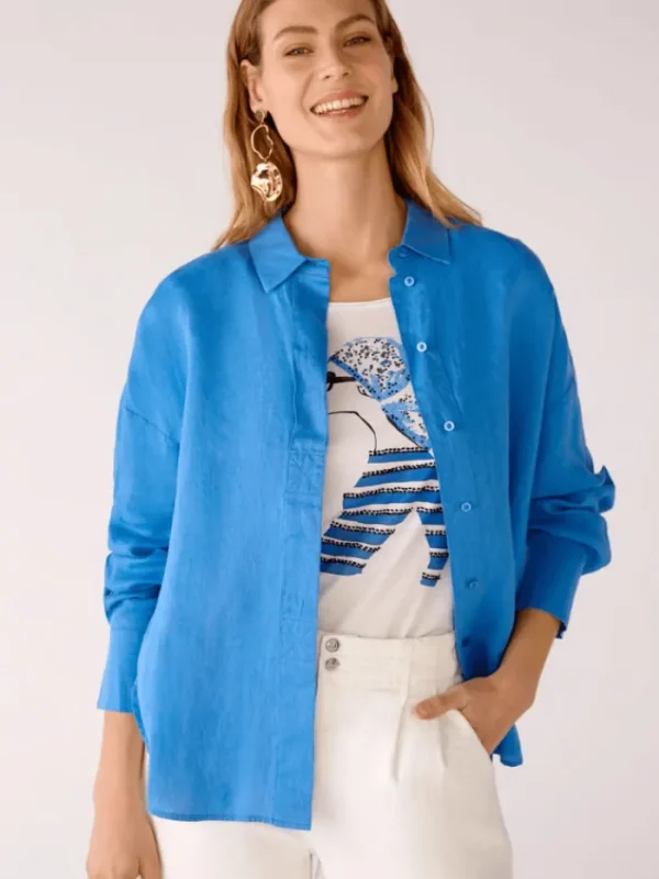 Oui Tops | Gifts Under £100^Linen Shirt in Azure Blue 78867 5288