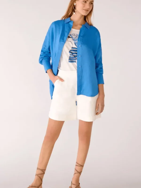 Oui Tops | Gifts Under £100^Linen Shirt in Azure Blue 78867 5288