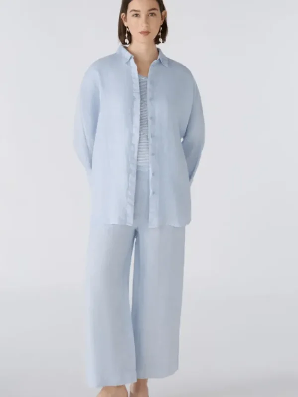 Oui Tops | Gifts Under £100^Linen Shirt in Kentucky Blue 88624 Col 5082