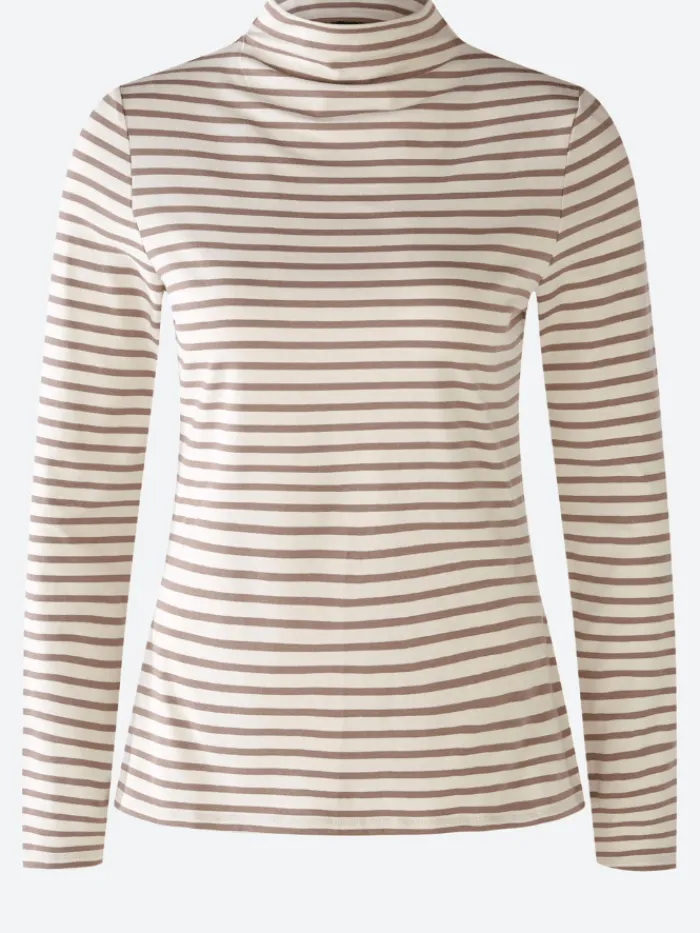 oui_long_sleeved_white_an_0.webp Oui Tops | T-Shirts^Long Sleeved White And Brown Striped Knitted T Shirt 79534 Col 108