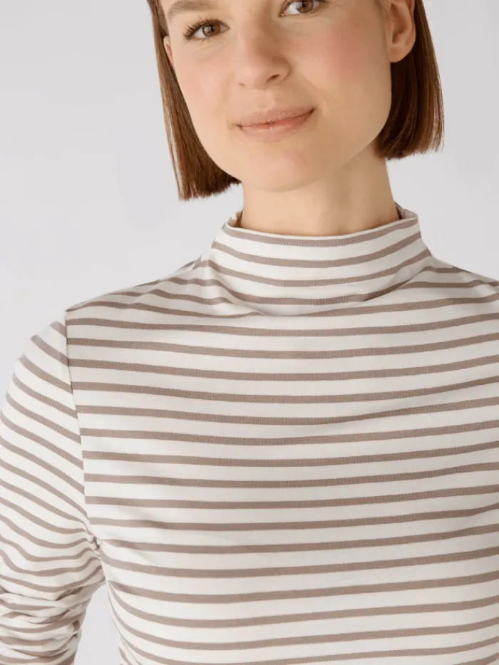 oui_long_sleeved_white_an_1.webp Oui Tops | T-Shirts^Long Sleeved White And Brown Striped Knitted T Shirt 79534 Col 108