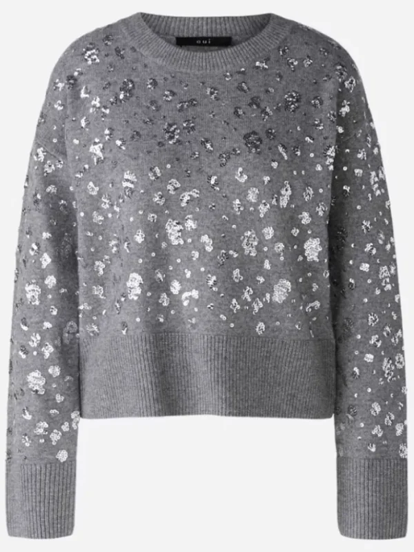 Oui Knitwear | Gifts Under £250^Sequinned Wool Blend Jumper In Grey 89197 Col 9559