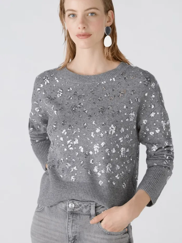 oui_sequinned_wool_blend__6.webp Oui Knitwear | Gifts Under £250^Sequinned Wool Blend Jumper In Grey 89197 Col 9559