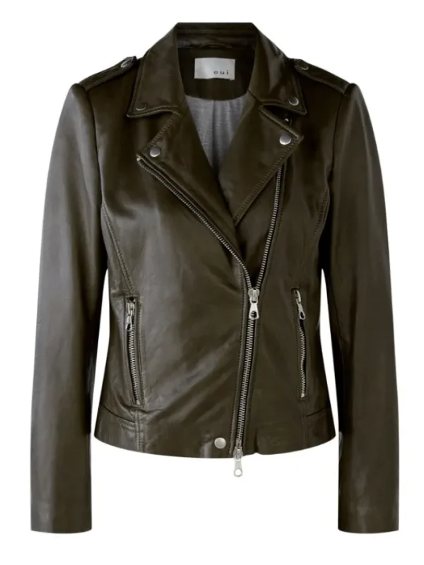 Oui Luxury Gifts^T Khaki Leather Biker Jacket 76138 6980