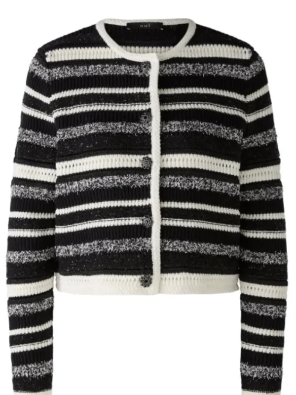 Oui Knitwear | Gifts Under £250^Women's Cardigan In Black And White Stripes 90616 Col 0109