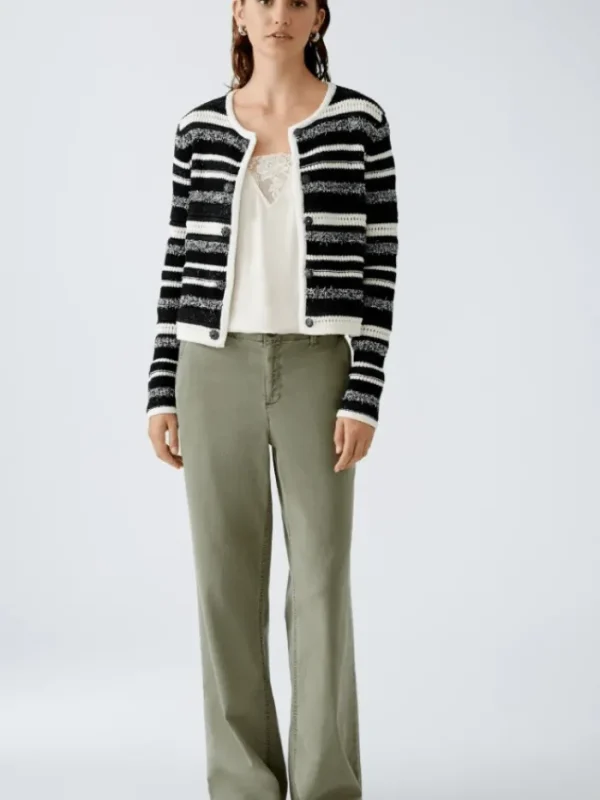 Oui Knitwear | Gifts Under £250^Women's Cardigan In Black And White Stripes 90616 Col 0109
