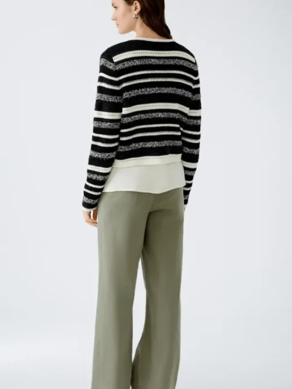 Oui Knitwear | Gifts Under £250^Women's Cardigan In Black And White Stripes 90616 Col 0109