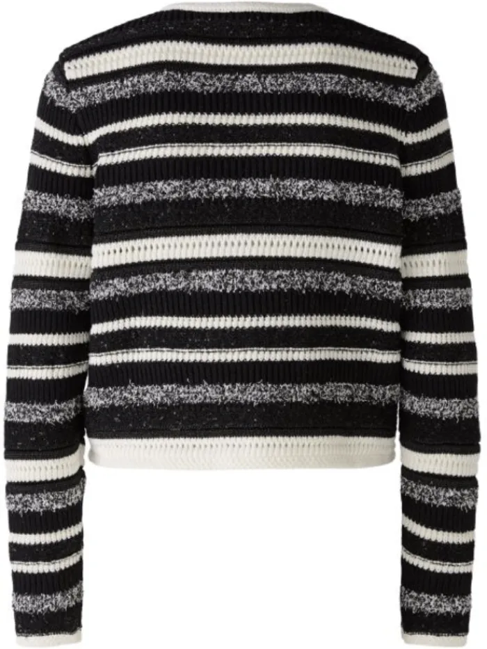 oui_womens_cardigan_in_bl_6.webp Oui Knitwear | Gifts Under £250^Women's Cardigan In Black And White Stripes 90616 Col 0109