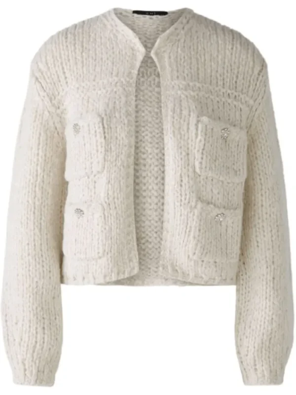 Oui Knitwear | Gifts Under £250^Women's Chunky Knit Cardigan In Light Beige Melange 90614 Col 7065