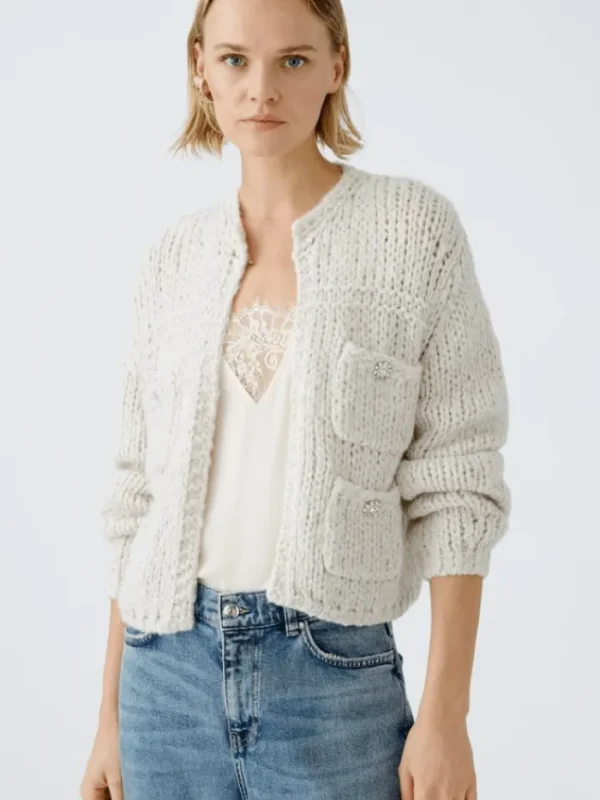 Oui Knitwear | Gifts Under £250^Women's Chunky Knit Cardigan In Light Beige Melange 90614 Col 7065