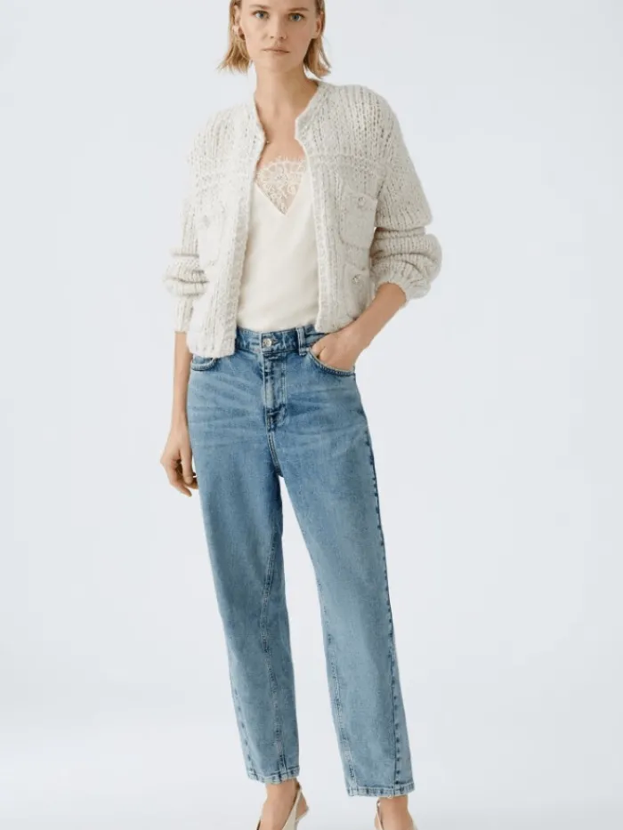oui_womens_chunky_knit_ca_3.webp Oui Knitwear | Gifts Under £250^Women's Chunky Knit Cardigan In Light Beige Melange 90614 Col 7065
