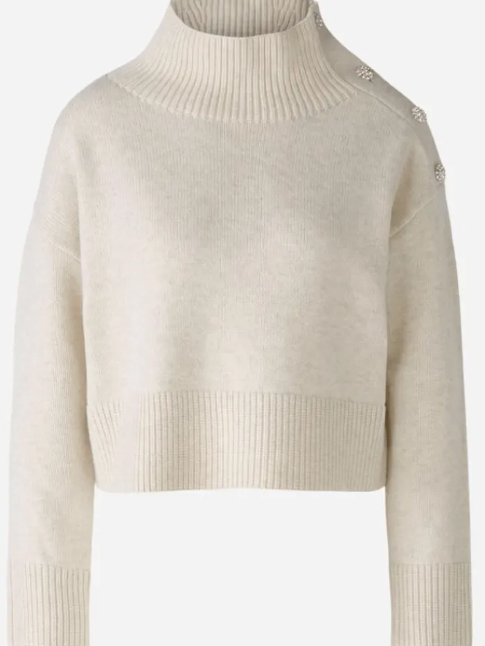 oui_womens_jumper_with_rh_0.webp Oui Knitwear | Gifts Under £250^Women's Jumper With Rhinestone Buttons In Off White 89178 Col 1021
