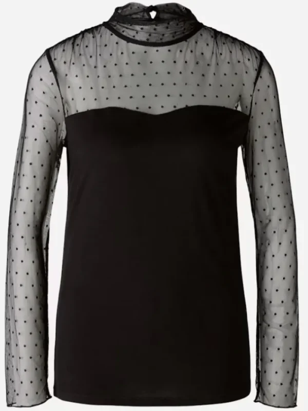 Oui Party Wear | Tops^Women's Long Sleeved Top In Black With Mesh Detail 89010 Col 9990