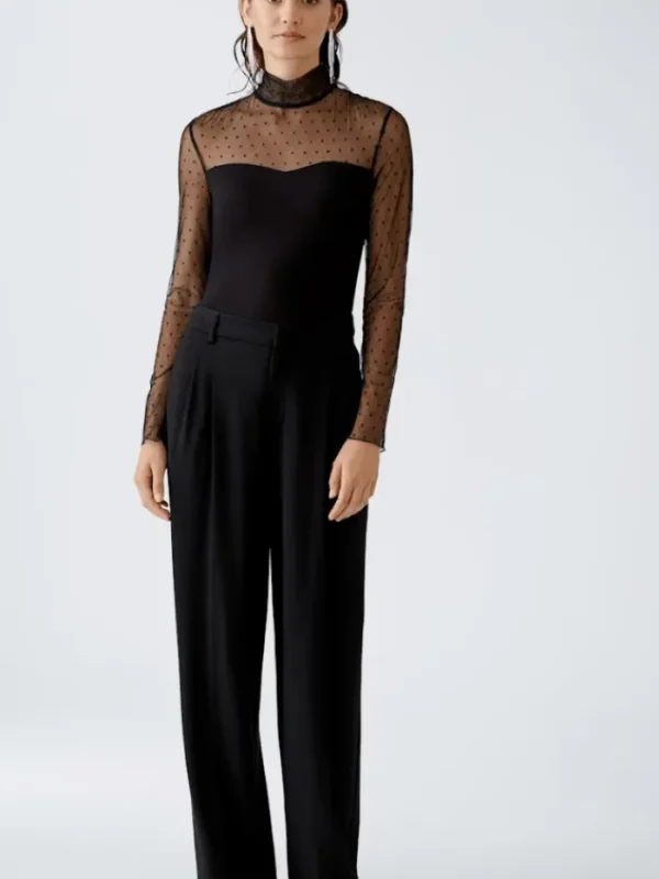 Oui Party Wear | Tops^Women's Long Sleeved Top In Black With Mesh Detail 89010 Col 9990