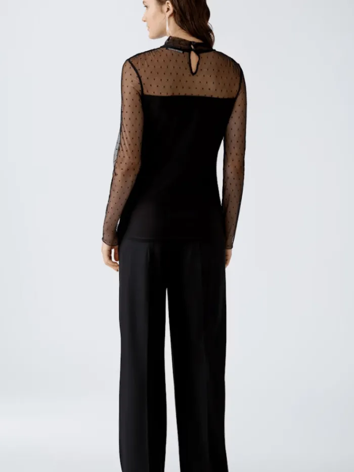 oui_womens_long_sleeved_t_4.webp Oui Party Wear | Tops^Women's Long Sleeved Top In Black With Mesh Detail 89010 Col 9990