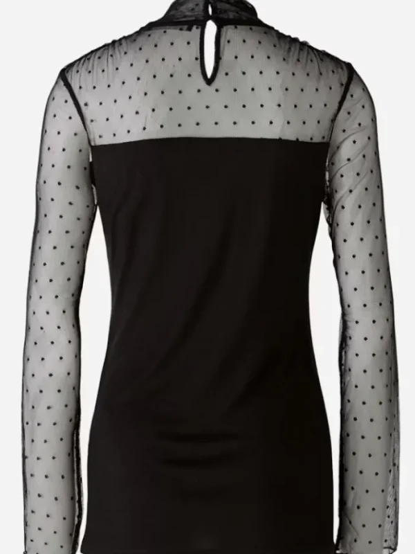 Oui Party Wear | Tops^Women's Long Sleeved Top In Black With Mesh Detail 89010 Col 9990