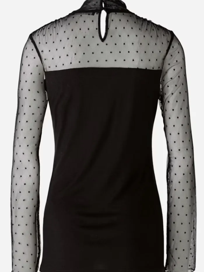 oui_womens_long_sleeved_t_5.webp Oui Party Wear | Tops^Women's Long Sleeved Top In Black With Mesh Detail 89010 Col 9990