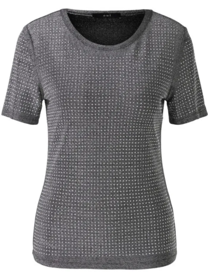 oui_womens_short_sleeved__0.webp Oui Tops | T-Shirts^Women's Short Sleeved Black Glitter T Shirt 90687 Col 9990