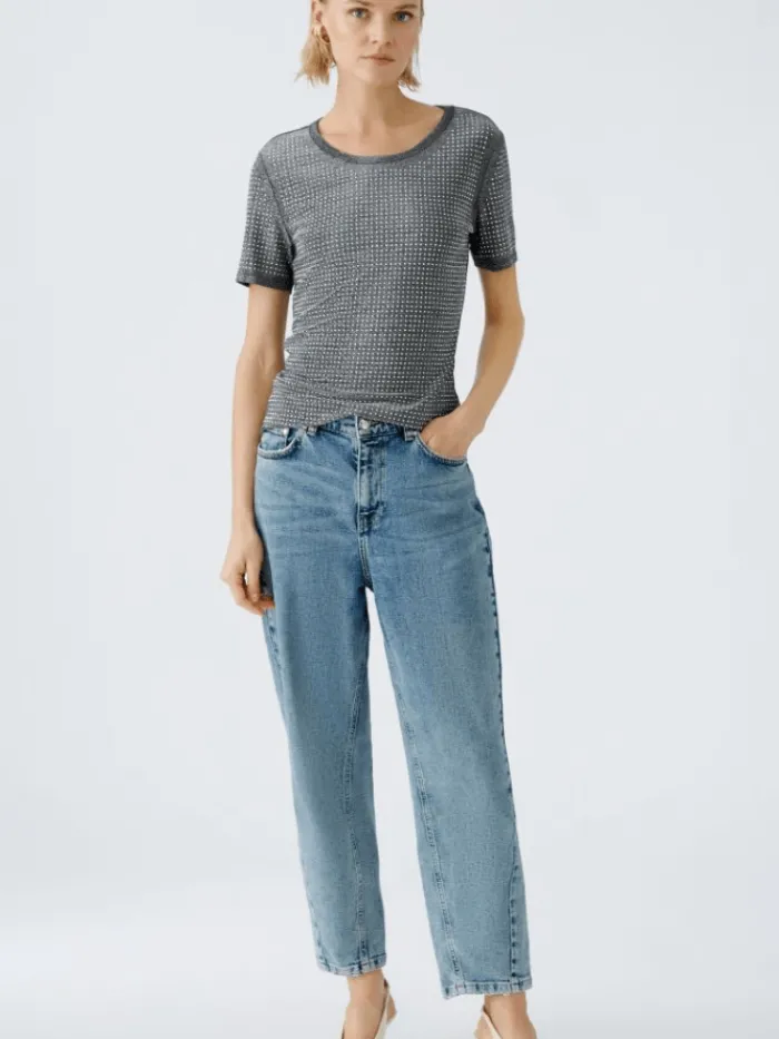 oui_womens_short_sleeved__1.webp Oui Tops | T-Shirts^Women's Short Sleeved Black Glitter T Shirt 90687 Col 9990