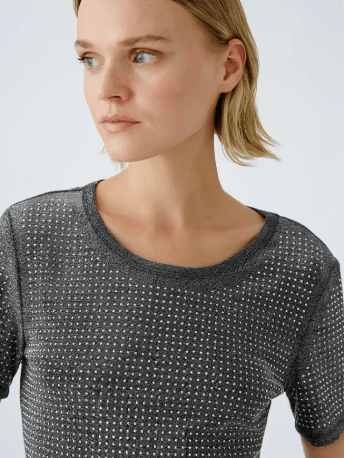 oui_womens_short_sleeved__5.webp Oui Tops | T-Shirts^Women's Short Sleeved Black Glitter T Shirt 90687 Col 9990
