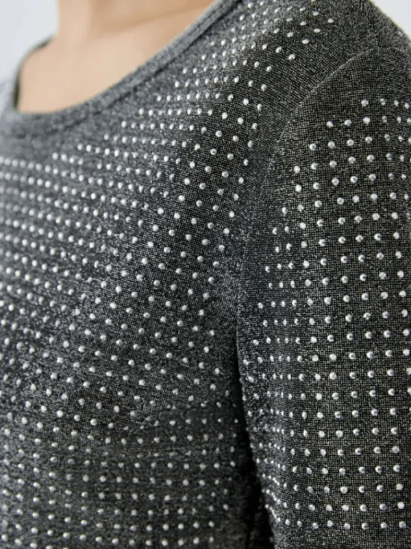 Oui Tops | T-Shirts^Women's Short Sleeved Black Glitter T Shirt 90687 Col 9990
