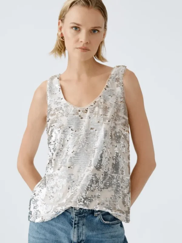 Oui Party Wear | Tops^Women's Sleeveless Golden Glitter Sequin Top 91039 Col 0767