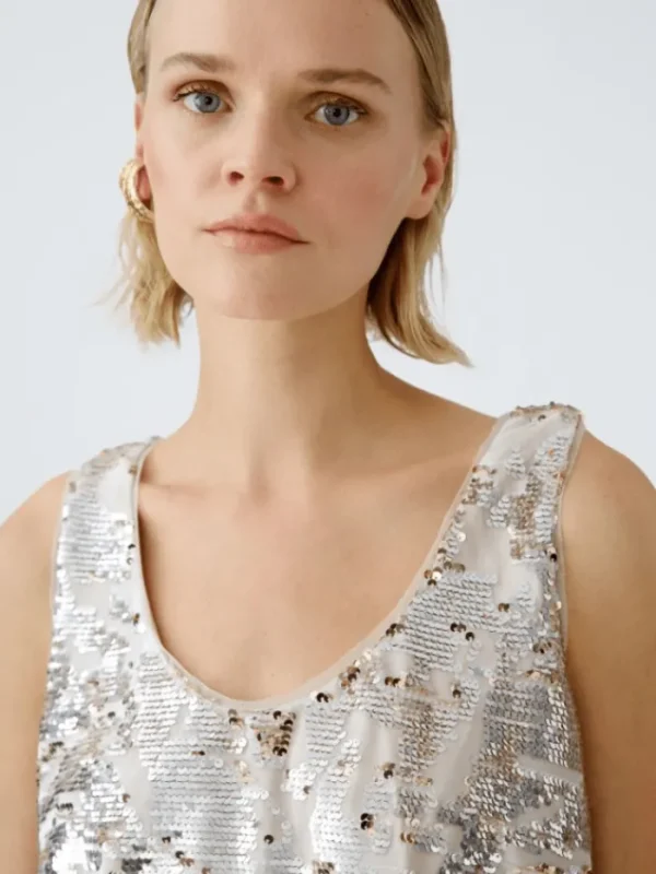 Oui Party Wear | Tops^Women's Sleeveless Golden Glitter Sequin Top 91039 Col 0767