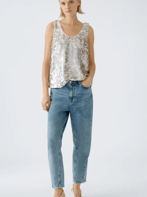 Oui Party Wear | Tops^Women's Sleeveless Golden Glitter Sequin Top 91039 Col 0767
