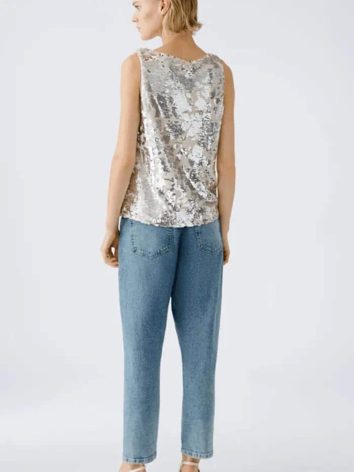 oui_womens_sleeveless_gol_5.webp Oui Party Wear | Tops^Women's Sleeveless Golden Glitter Sequin Top 91039 Col 0767