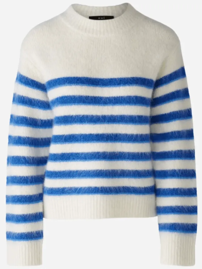 oui_womens_soft_striped_j_0.webp Oui Knitwear | Gift Sale^Women's Soft Striped Jumper In Off White And Blue 90160 Col 0115