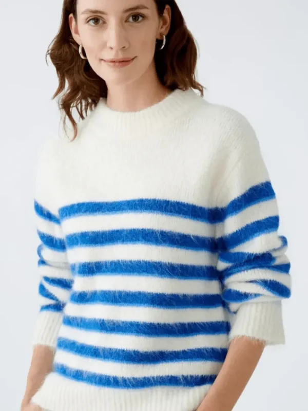 Oui Knitwear | Gift Sale^Women's Soft Striped Jumper In Off White And Blue 90160 Col 0115