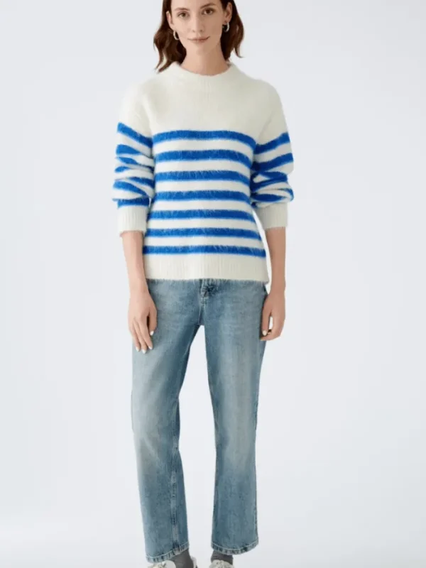 Oui Knitwear | Gift Sale^Women's Soft Striped Jumper In Off White And Blue 90160 Col 0115