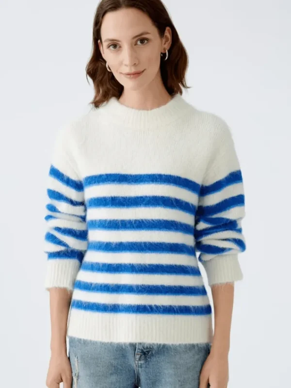 Oui Knitwear | Gift Sale^Women's Soft Striped Jumper In Off White And Blue 90160 Col 0115
