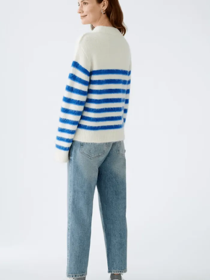 oui_womens_soft_striped_j_5.webp Oui Knitwear | Gift Sale^Women's Soft Striped Jumper In Off White And Blue 90160 Col 0115