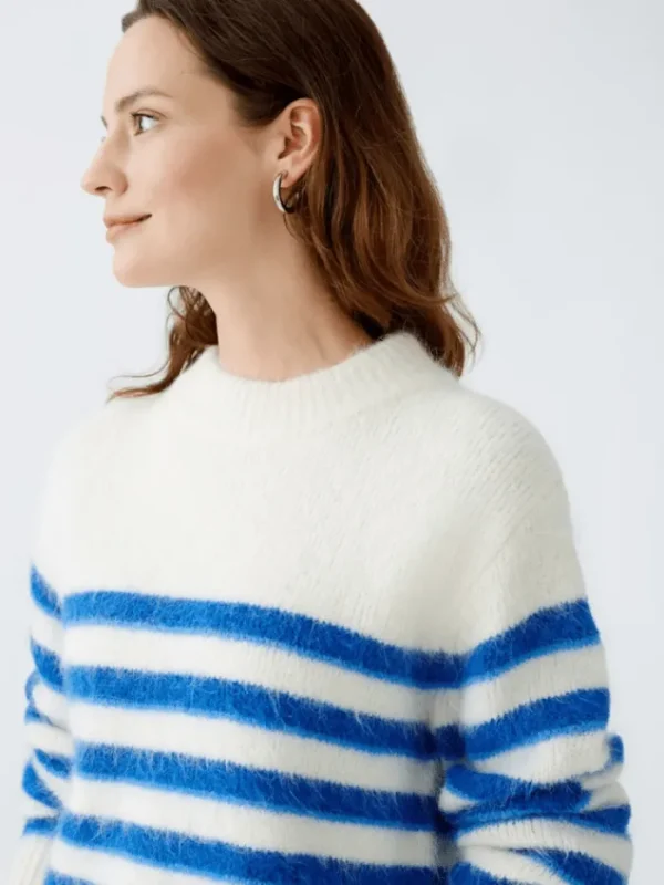 Oui Knitwear | Gift Sale^Women's Soft Striped Jumper In Off White And Blue 90160 Col 0115