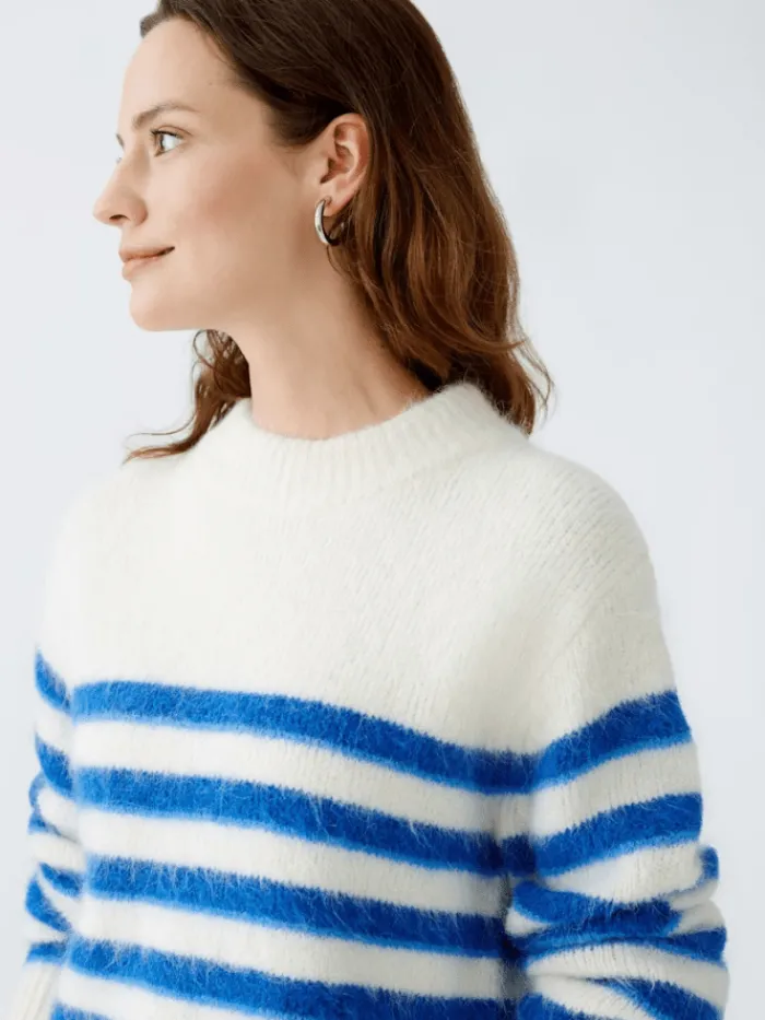 oui_womens_soft_striped_j_6.webp Oui Knitwear | Gift Sale^Women's Soft Striped Jumper In Off White And Blue 90160 Col 0115