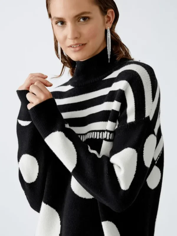 Oui Knitwear | Gifts Under £250^Women's Spots And Stripes Patterned Jumper 90168 Col 0991