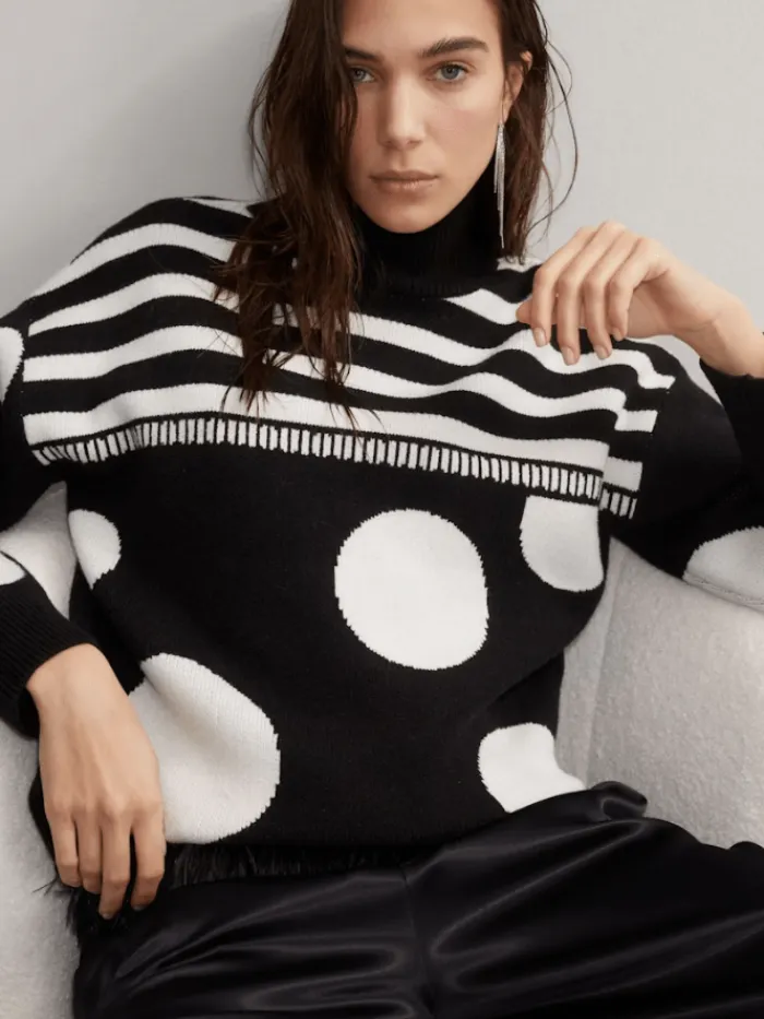 oui_womens_spots_and_stri_4.webp Oui Knitwear | Gifts Under £250^Women's Spots And Stripes Patterned Jumper 90168 Col 0991