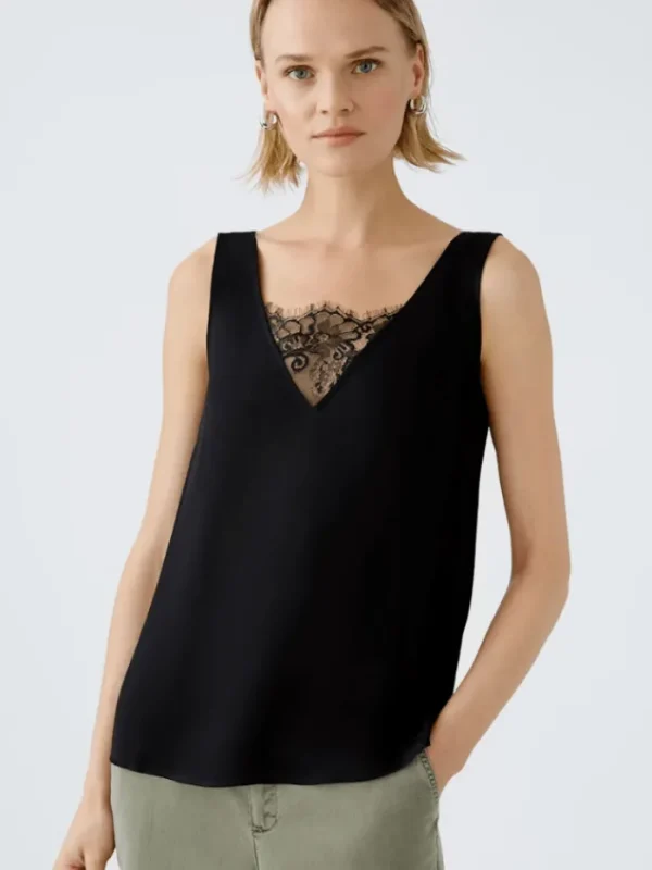 Oui Tops | Gifts Under £100^Women's Strappy Top In Black With Lace Detail 90205 Col 9990