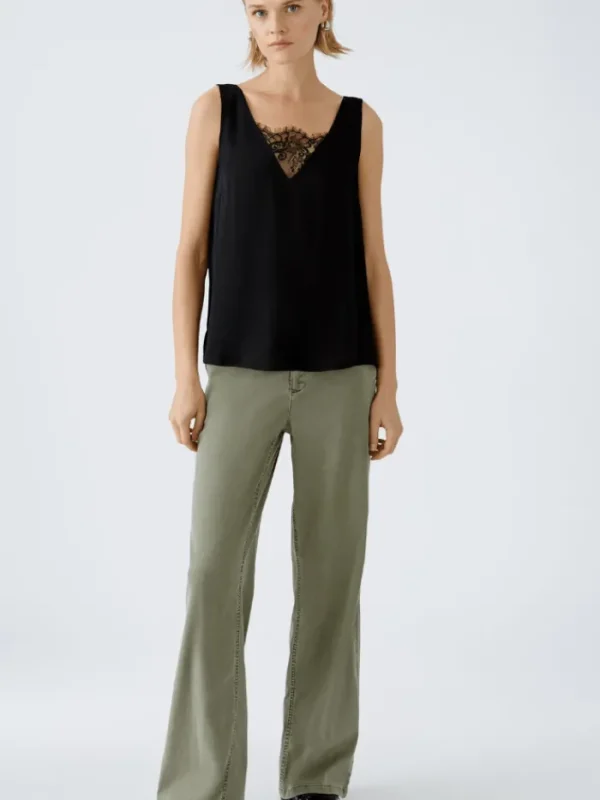 Oui Tops | Gifts Under £100^Women's Strappy Top In Black With Lace Detail 90205 Col 9990