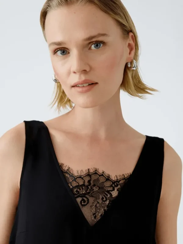 Oui Tops | Gifts Under £100^Women's Strappy Top In Black With Lace Detail 90205 Col 9990