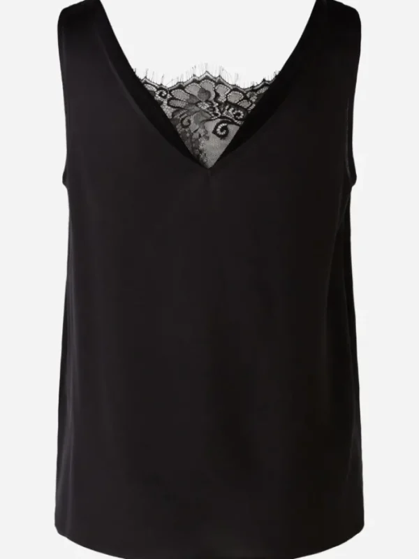 Oui Tops | Gifts Under £100^Women's Strappy Top In Black With Lace Detail 90205 Col 9990