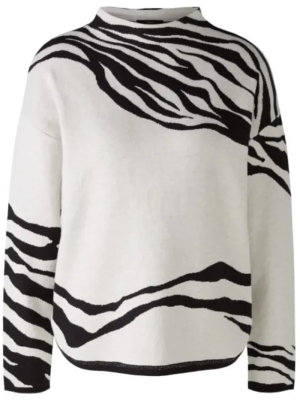 Oui Knitwear | Gifts Under £250^Women's Tiger Stripe Jumper In White And Black 90790 Col 0109