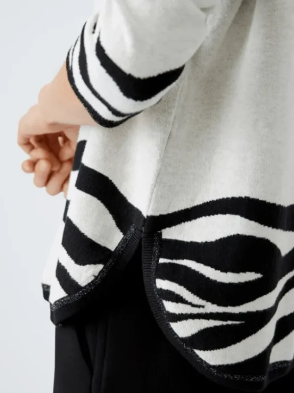 Oui Knitwear | Gifts Under £250^Women's Tiger Stripe Jumper In White And Black 90790 Col 0109