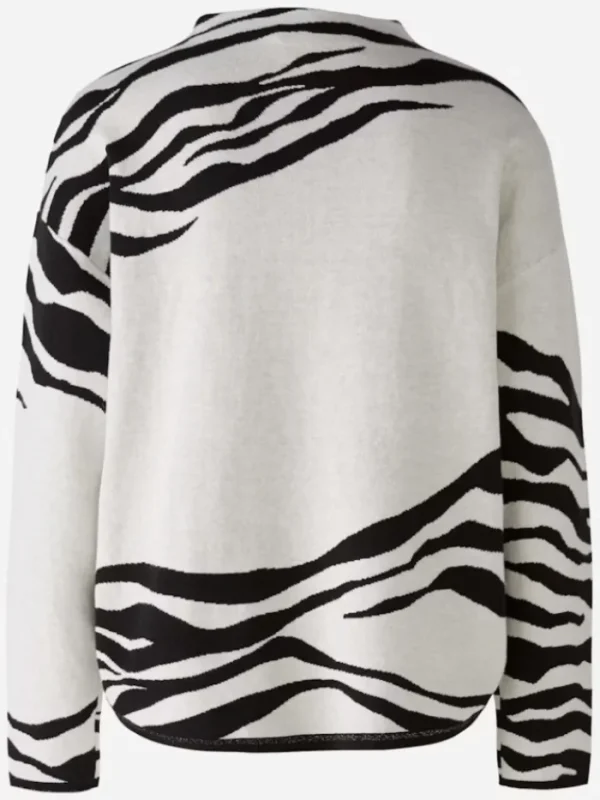 Oui Knitwear | Gifts Under £250^Women's Tiger Stripe Jumper In White And Black 90790 Col 0109