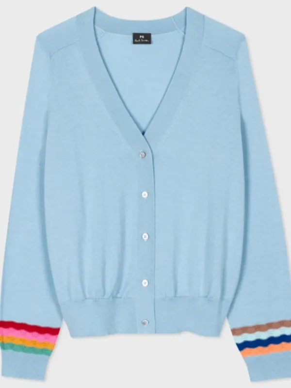 Paul Smith Coats And Jackets | Knitwear^Pale Blue Wool Swirl Sleeve Cardigan W2R-701N-M31137 Col 42