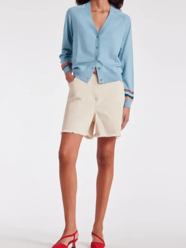 Paul Smith Coats And Jackets | Knitwear^Pale Blue Wool Swirl Sleeve Cardigan W2R-701N-M31137 Col 42
